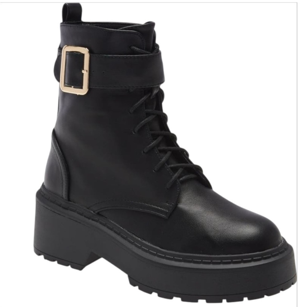 NWOT Billini Xanti vegan leather platform combat lug sole ankle boots - Picture 2 of 11